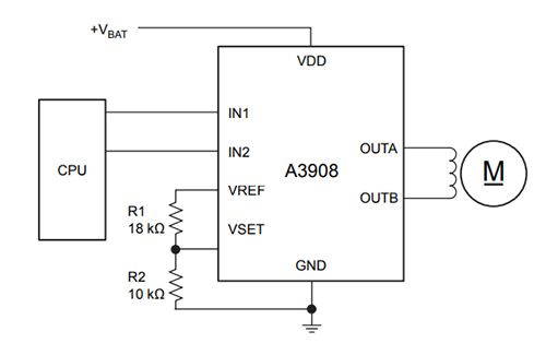 Application Circuit Diagram - Allegro MicroSystems A3908 Low Voltage DC Motor Driver
